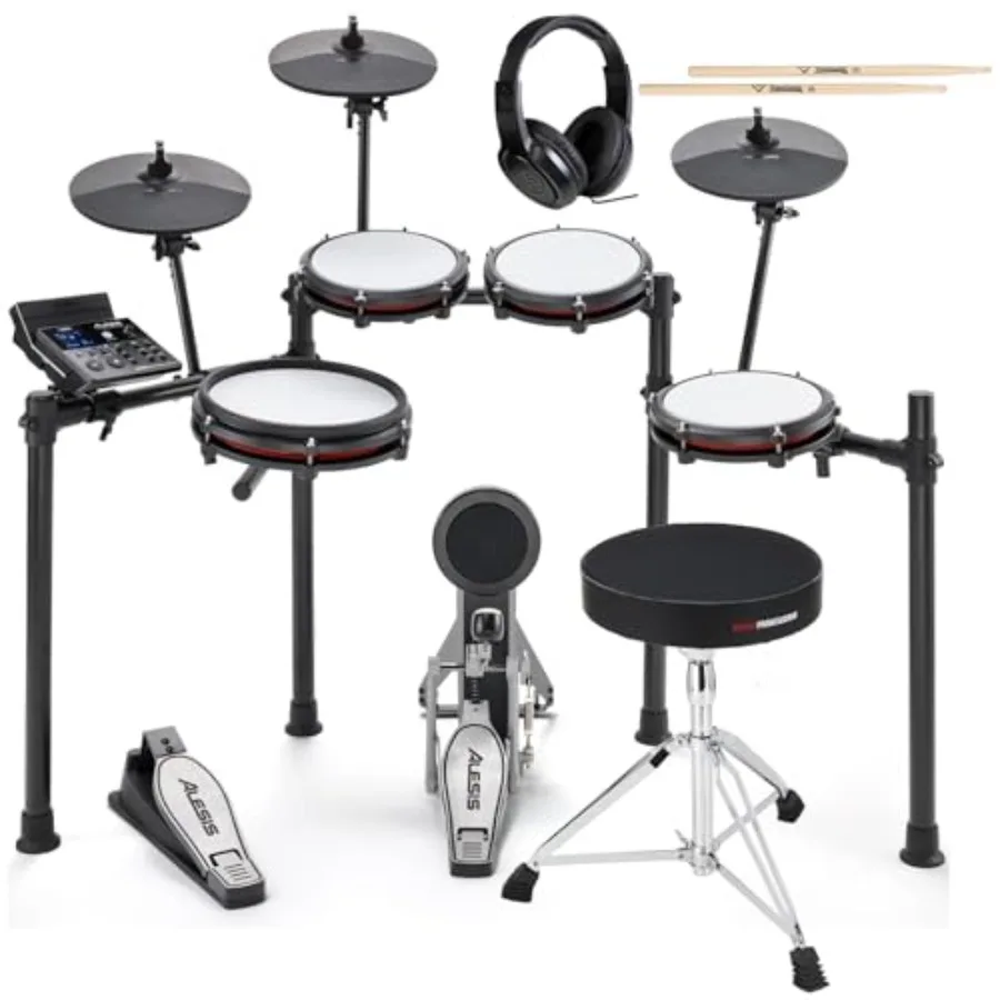 

Электронная ударная установка Alesis Nitro Max Mesh Essentials Bundle с сетчатыми пэдами, черная отделка, превосходное качество звука и компактный дизайн