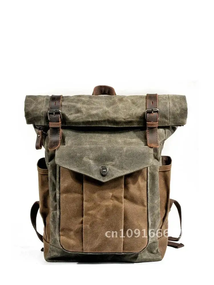 MUCHUAN Luxury Vintage Canvas Backpacks for Men Oil Wax Canvas Leather Travel Backpack Large Waterproof Daypacks Retro Bagpack