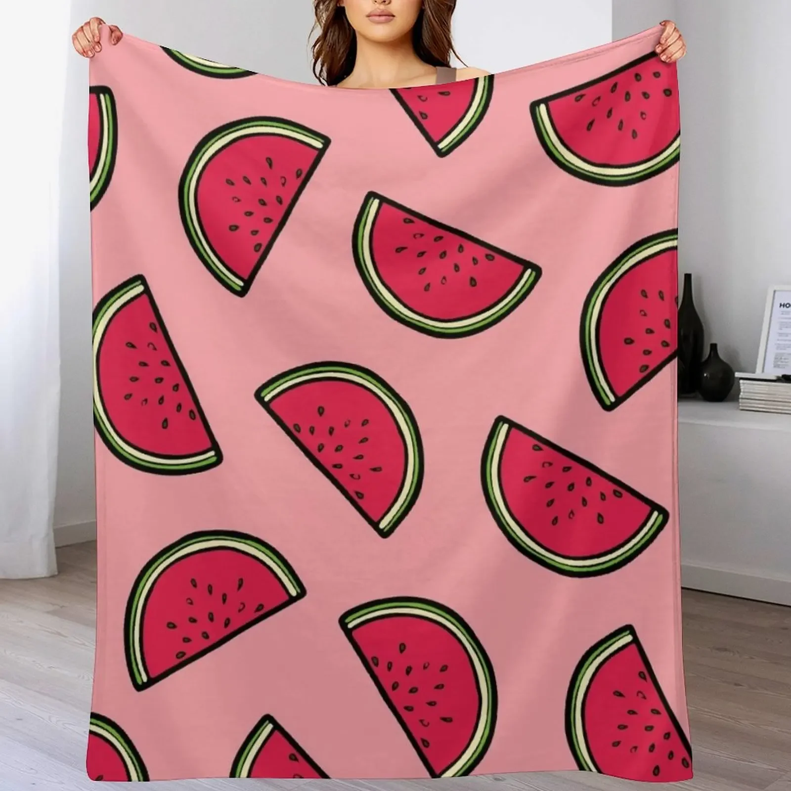 שמיכת זרקון חדשה בצבע ורוד עם דוגמת אבטיח, שמיכות ספות מגניבות ומצחיקות למתנה