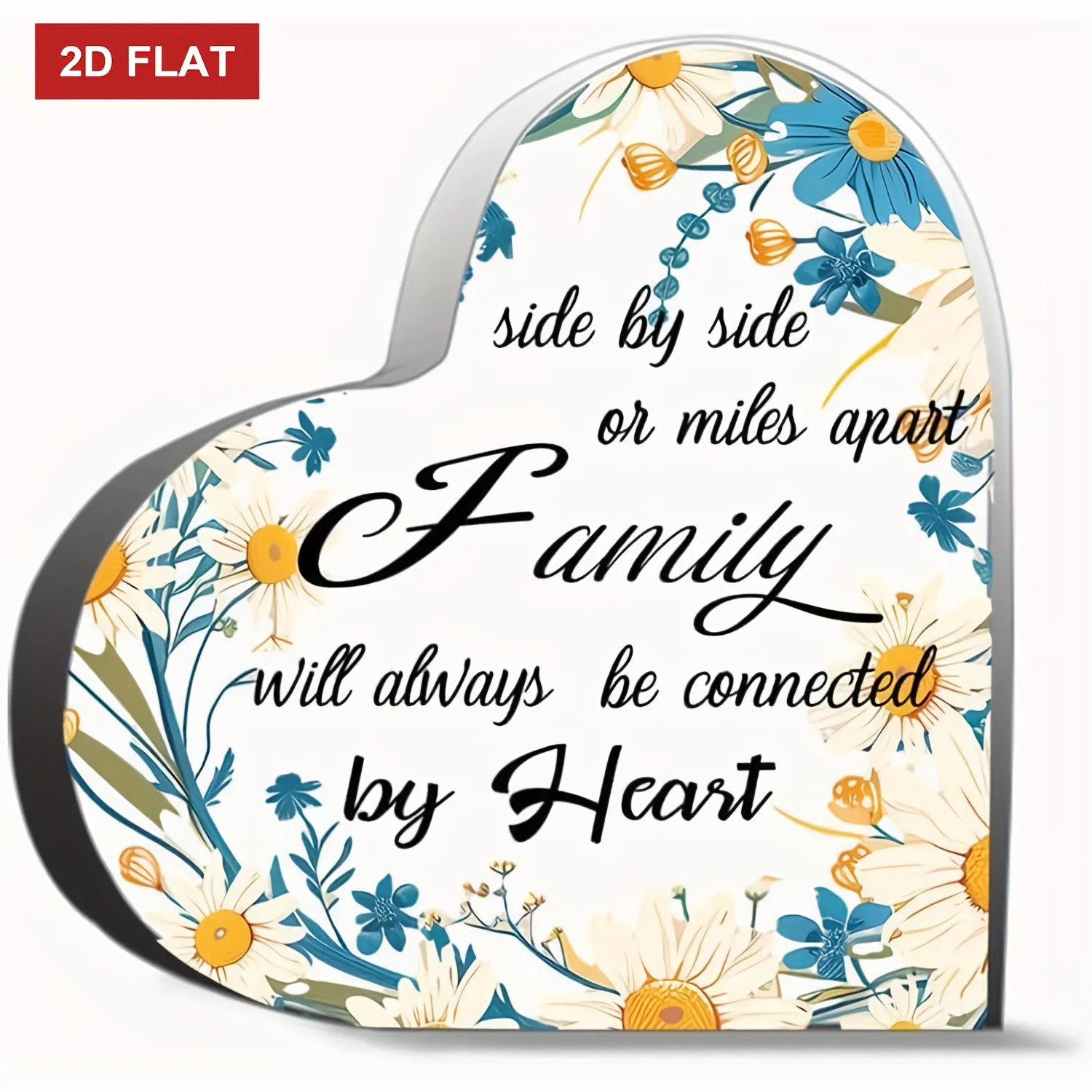 2D Flat Heart Acrylic Sign, Family Connection Keepsake, Home Decor 4x4