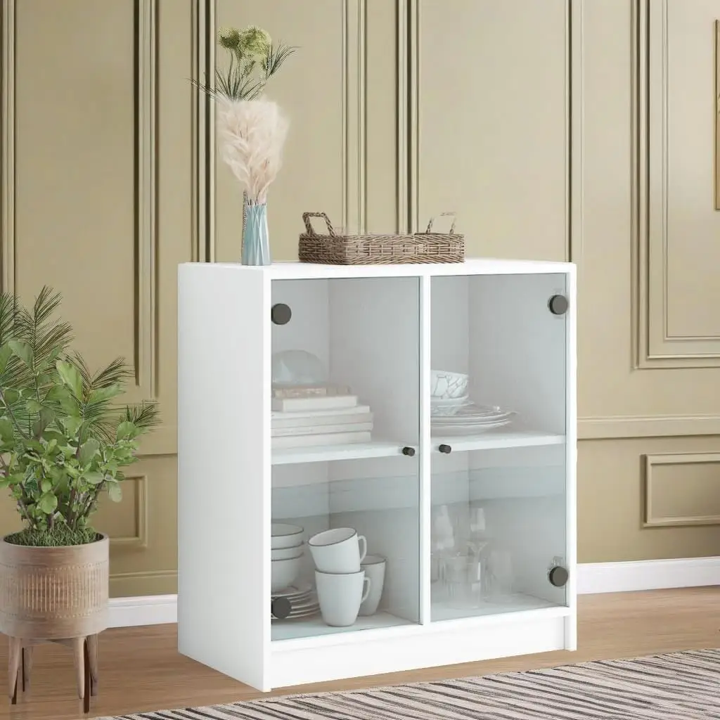 Side Cabinet with Glass Doors for White 6 X3 7x75.5 cm