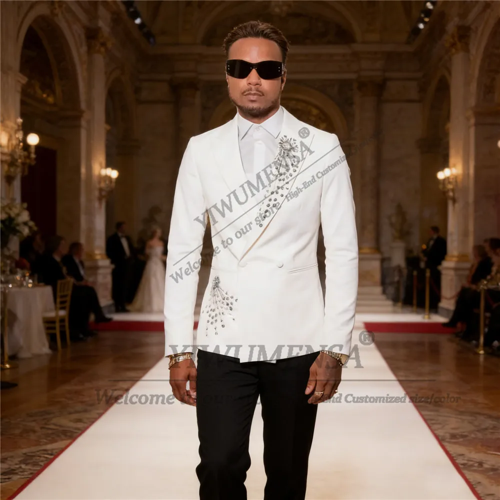 

Элегантный мужской костюм-двойка с бисером и камнями, двубортный пиджак для жениха, индивидуальный пошив, формальная одежда, мужские смокинги