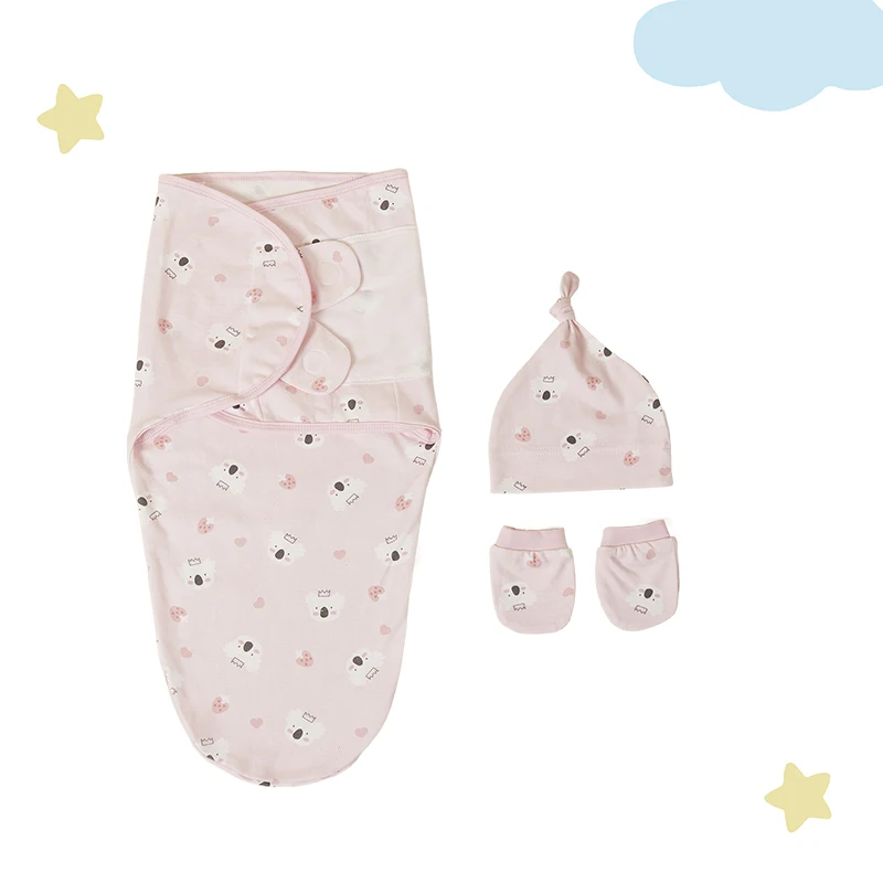 

3 шт., пеленание для новорожденных, детское одеяло, шапка, комплект, хлопковая пеленка с мультяшным принтом для новорожденных, регулируемая пеленка для сна для младенцев, От 0 до 6 месяцев