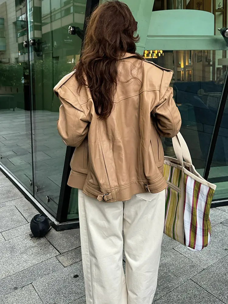 Vintage Pu Leather Lapel Short Jacket Women Fashion Single Breasted Long Sleeves Coat 2024 Chic Lady Ins New Street Outerwear