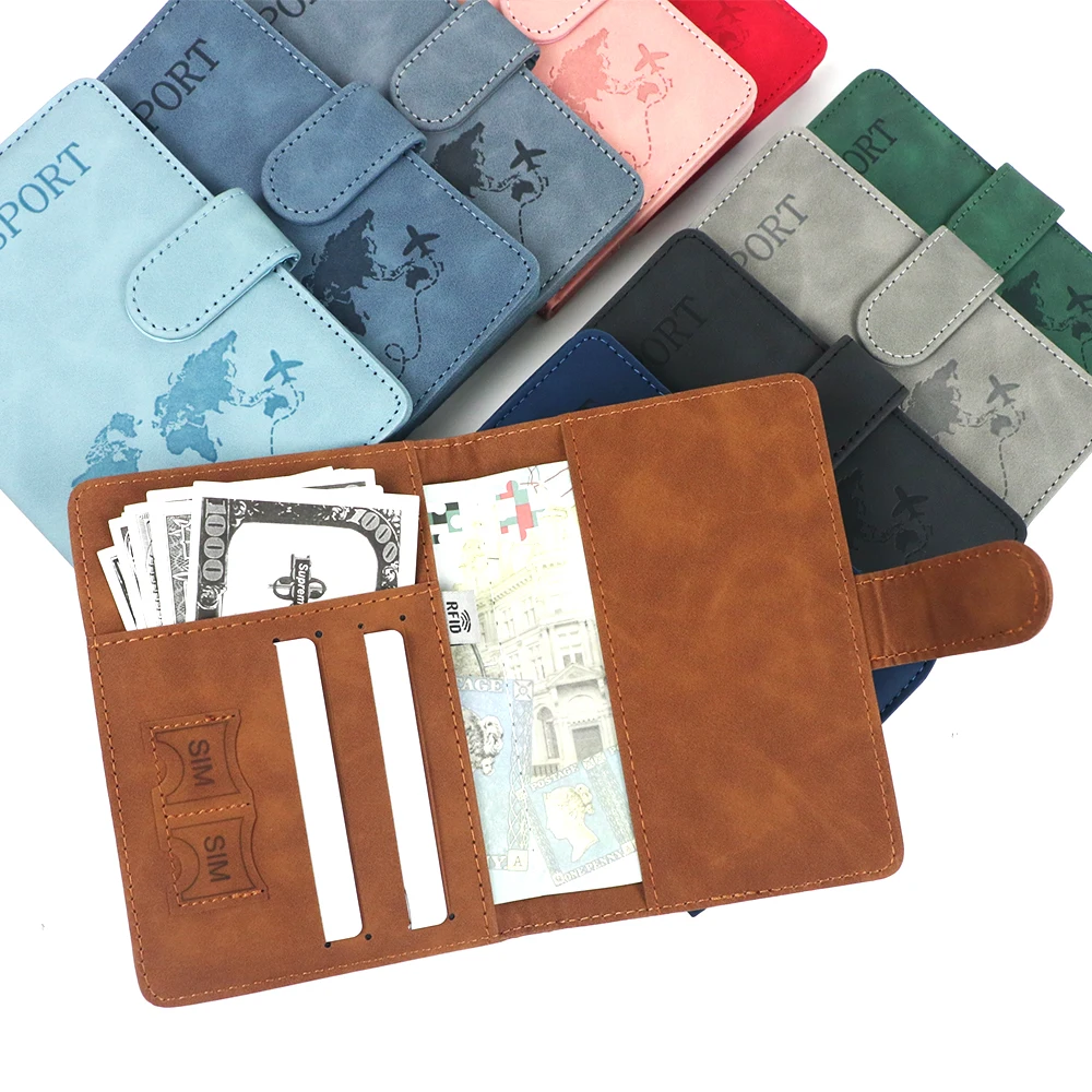 Customized Name Anti-Magnetic Passport Book PU Leather Passport Holder Luggage Tag Magnetic Snap Passport Bag Set view 3