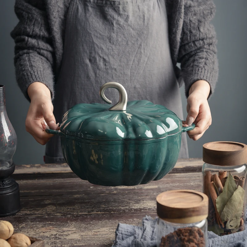 

Pumpkin Shape Enamelled Cast Iron Pot Multifunctional Pot Soup Stew Pot Household Enamel Soup Pots Induction Cooker Universal