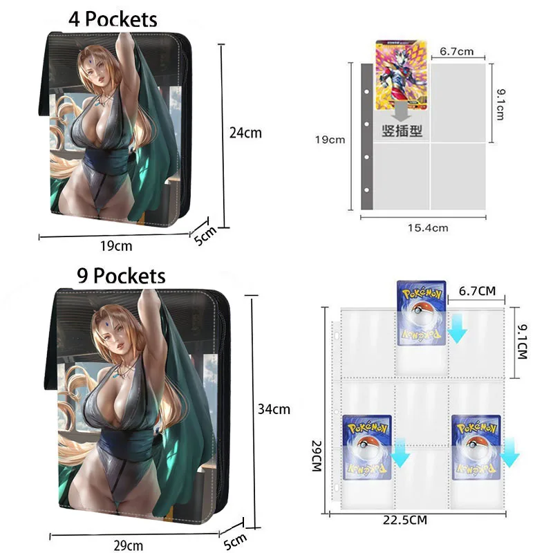 NARUTO Card Binder Book 4/9 Pocket Anime Cards Holder Album Collector with 50 inner Pages Zipper Hold Up to 900 Cards