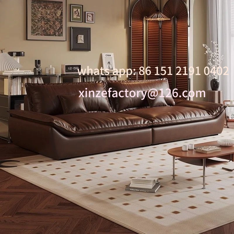 

Customizable retro Italian sailing light luxury sofa minimalist oil wax antique living room modern simple home inline sofa