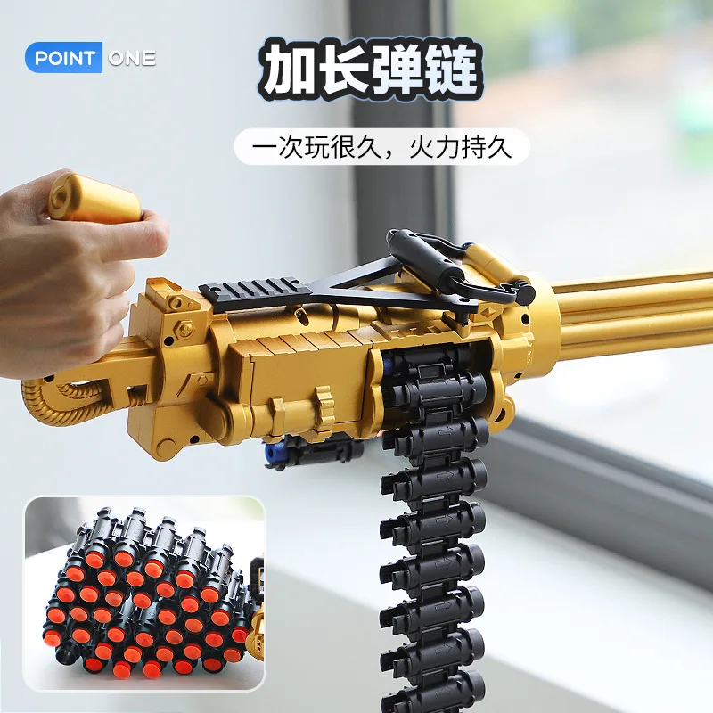 60CM electric continuous firing gold Gatling children's ammunition chain soft bullet gun mechanism submachine toy gun