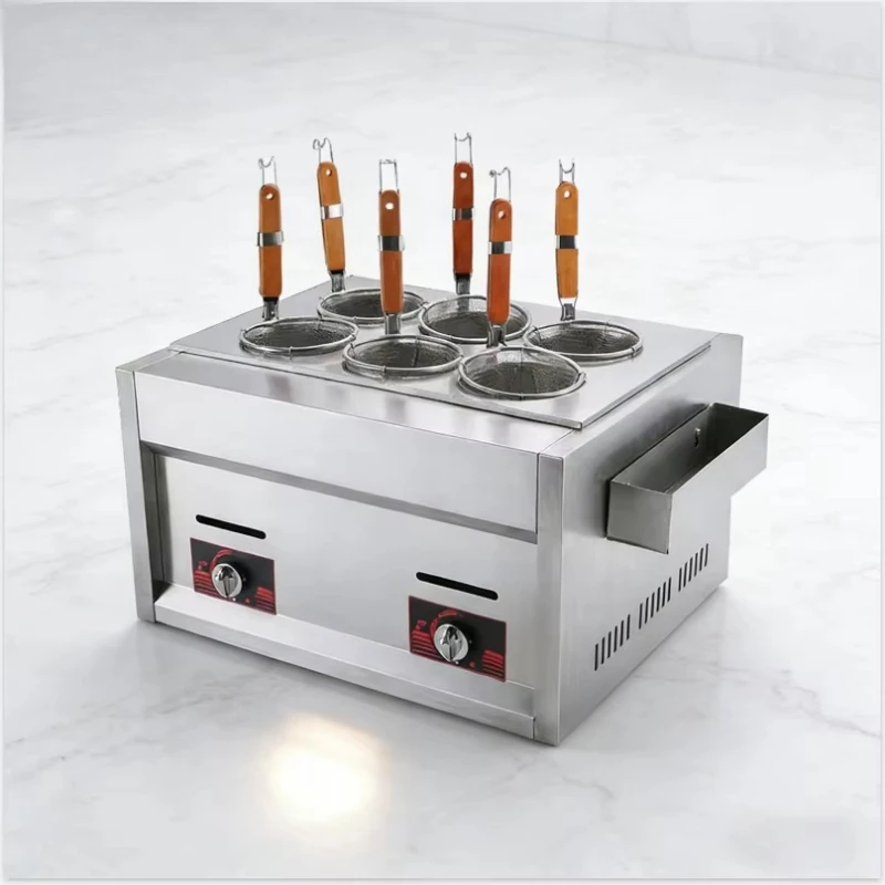 New Commercial Gas Six-hole Noodle Cooker Desktop 12L Stainless Steel Multifunctional Adjustable Thermostat High Productivity