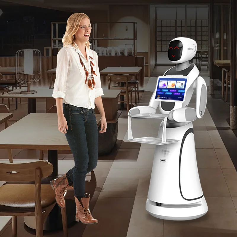 

Durable Food Service Dual Tray Delivery Robot With Shock Absorption System for Cafe Restaurant and Catering Service