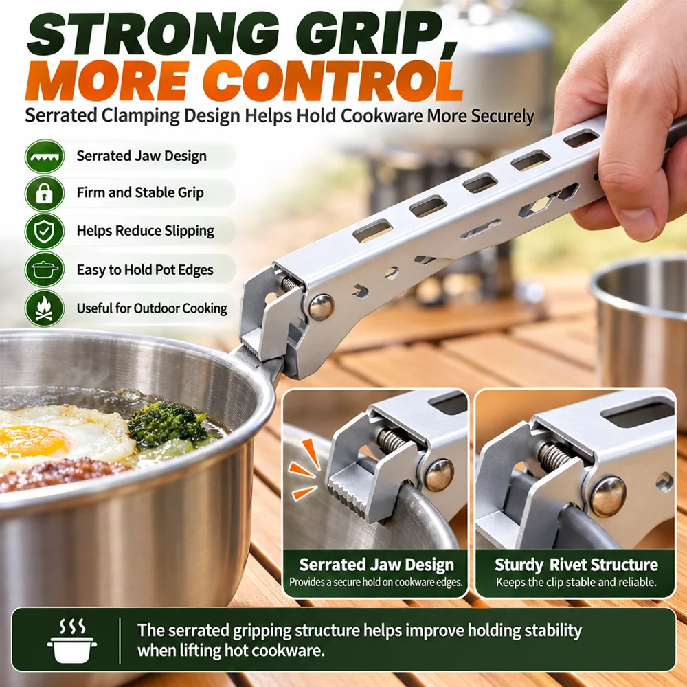 Lightweight Aluminum Alloy Camping Pot Gripper Anti Hot Pan Lifter Clip Outdoor Picnic BBQ Food Tongs Cooking Accessories