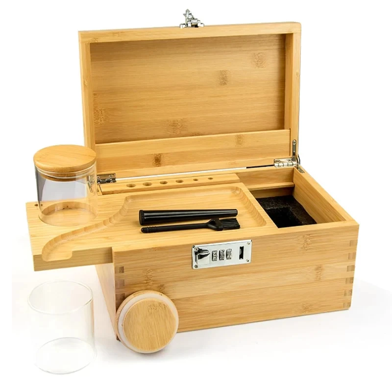 Organizador Storage Box Large Bamboo Box with Rolling Tray Smell Proof Premium Lock Stash Box Accessories