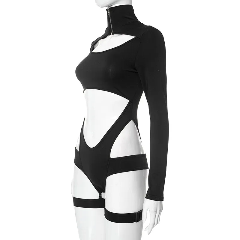 JIMIKO Bodysuit Anime Sexy Film Game Agent Assassin Tight Jumpsuit Cosplay Women Hot Strap Hollow Bodysuit With Leg Loop Costume