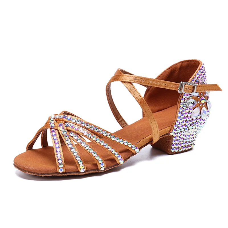 

Bloomsteps2025 новые туфли для латинских танцев, атласные женские туфли для взрослых среднего танца, инкрустированные бриллиантами, женские туфли на высоком каблуке для банкета и свадьбы