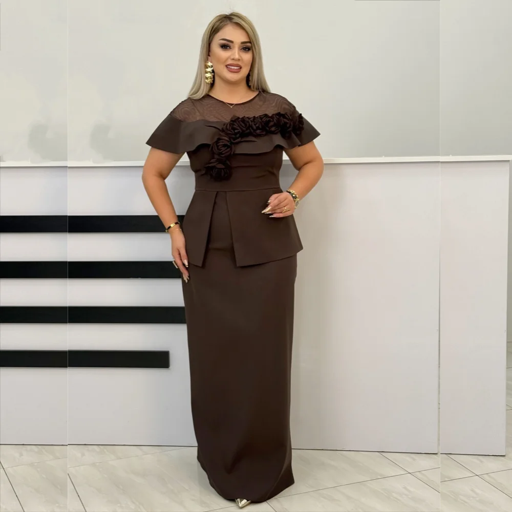 

Customized Jersey Handmade Flower O-Neck Straight Long Dresses Bespoke Occasion Women's Evening Plus Size Elegant Party Gown