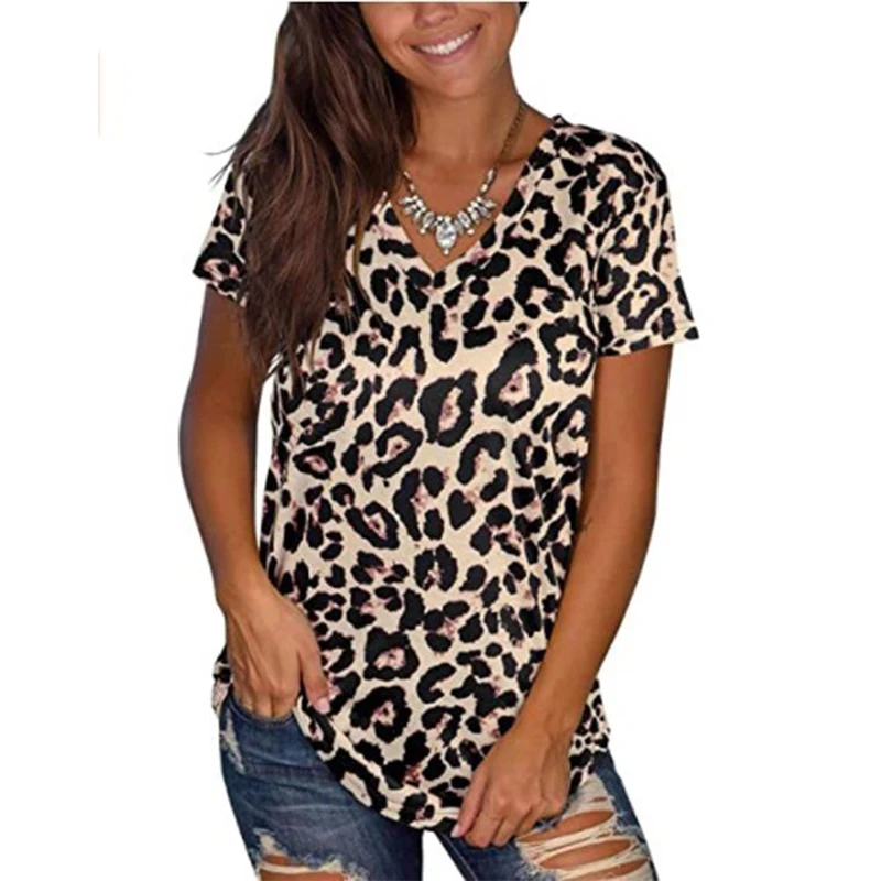 Sommer Leopard 3D Print T-shirts Frauen Vintage Streetwear T Shirt Y2k Tops Frau V-ausschnitt Tees Mädchen Übergroßen Harajuku Kleidung