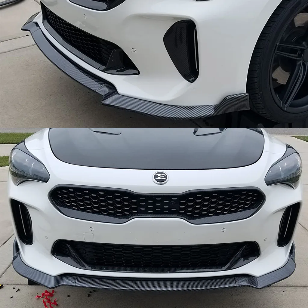 For Kia Stinger 2018 2019 2020 2021 Glossy Black Car Front Bumper Splitter Lip Diffuser Body Kit Spoiler Guard view 5