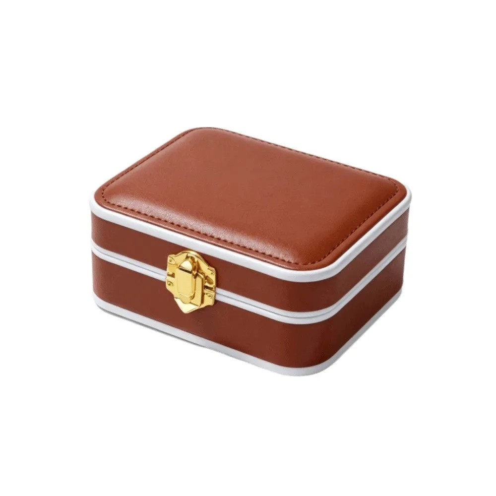 PU Leather Lockable Jewelry Box Lockable Portable Jewelry Storage Case Vintage Double Layer Travel Jewelry Organizer Women