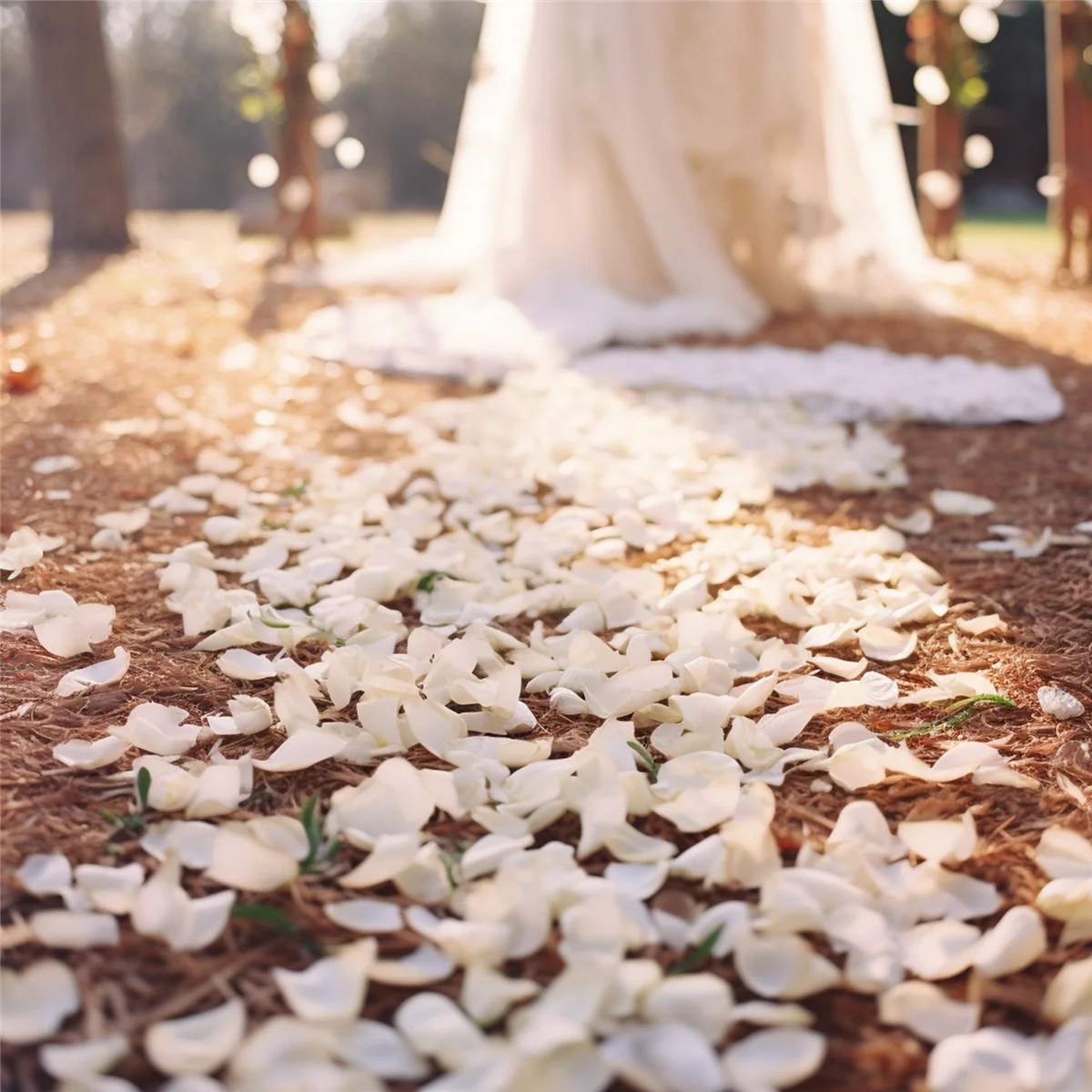 500 pétalas de rosa espalhadas decoração branca casamento