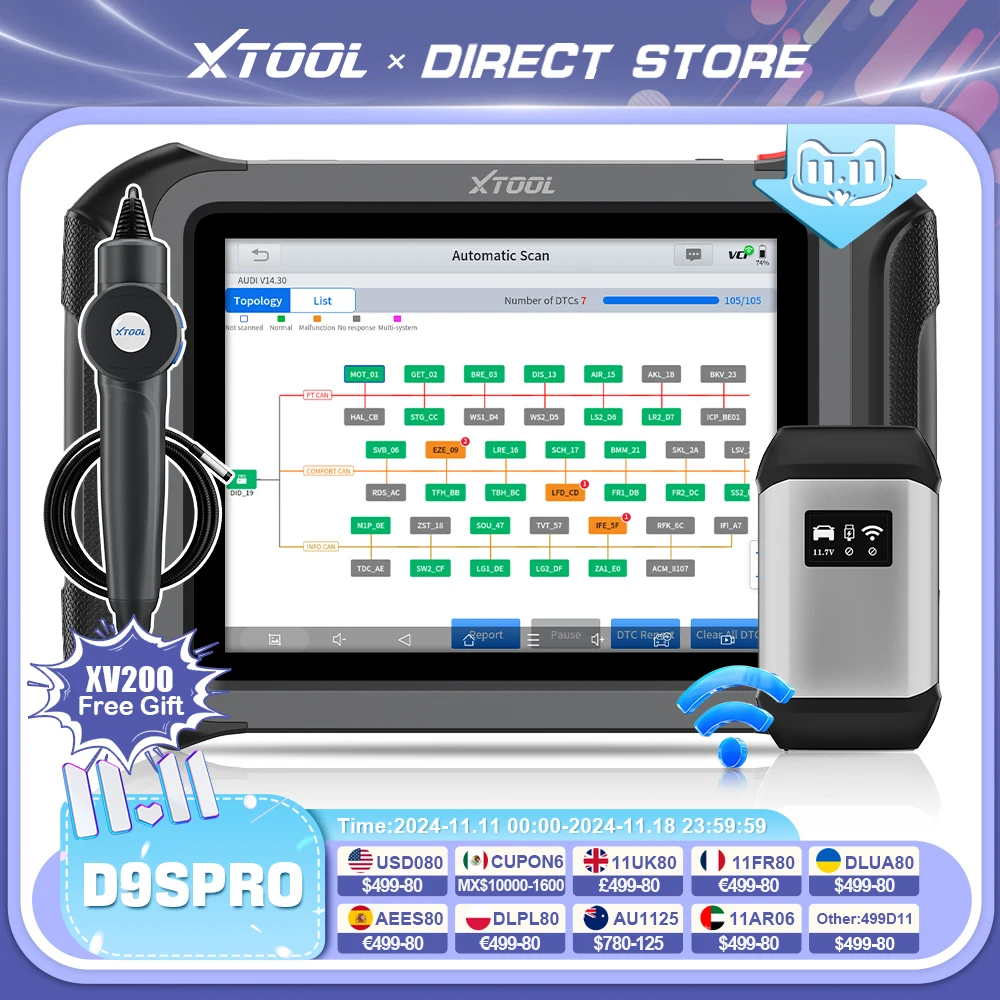 XTOOL D9S PRO Wireless BT Cars Diagnostic Tools ECU Programming For BENZ 42+ Resets Topology Map 3-Years Free FCA DoIP CAN FD