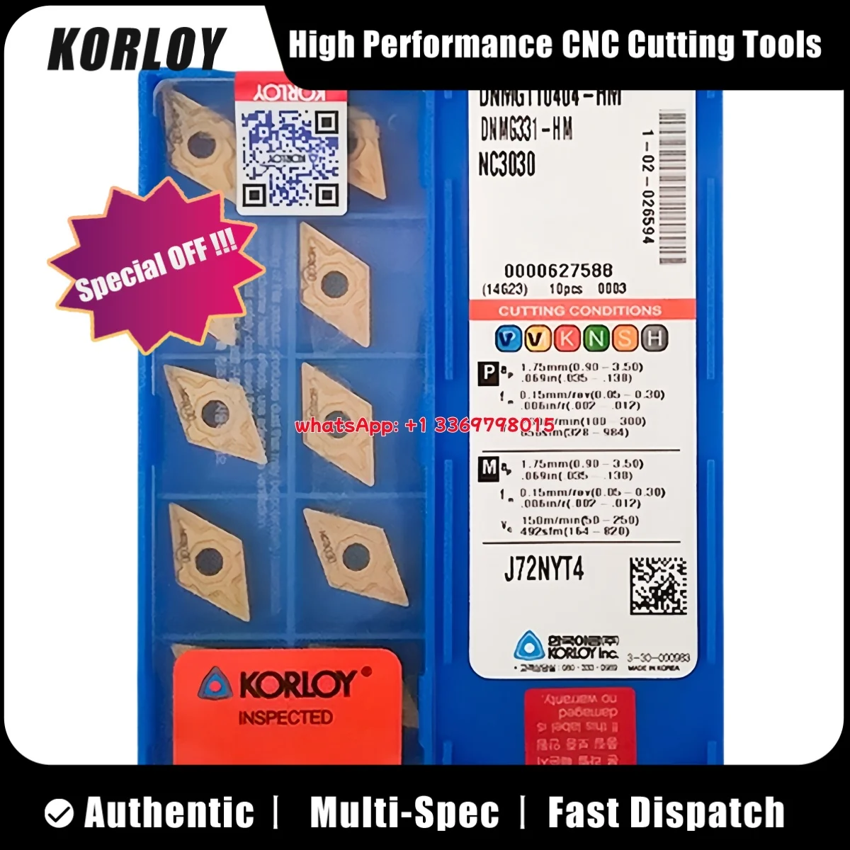 

KORLOY Оригинальный DNMG DNMG150404/08 PC9030 NC3120 HM Токарный инструмент DNMG15 Качественная вставка Инструменты для токарных станков с ЧПУ