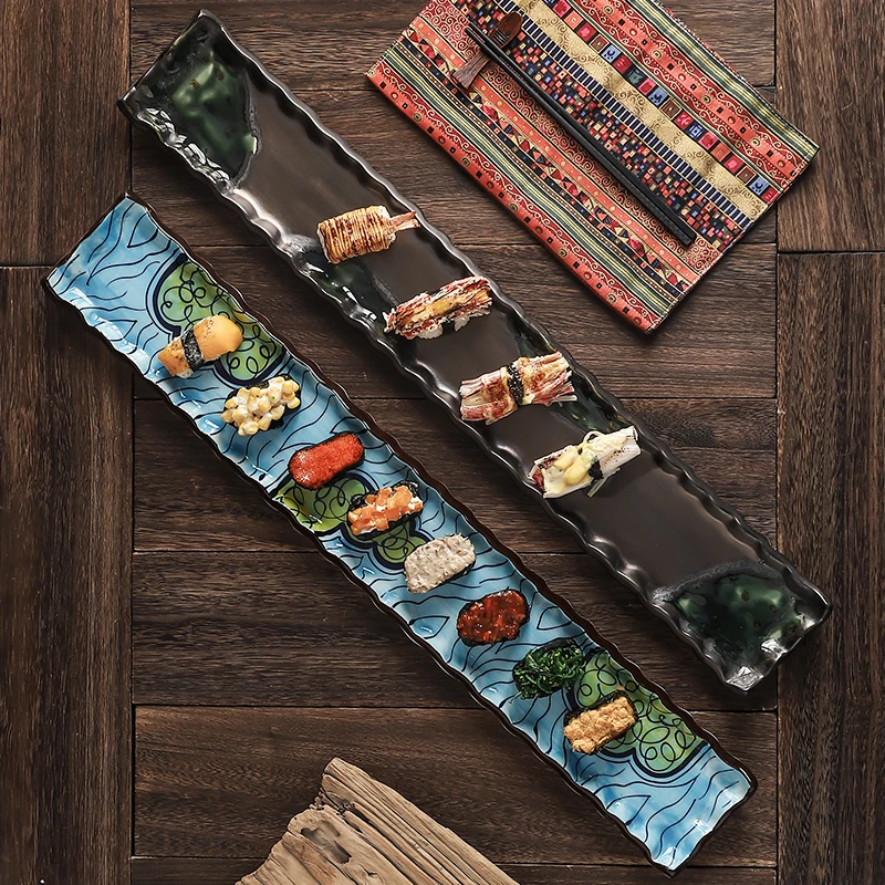 A long 66cm sushi plate, ceramic tableware, creative Japanese cuisine buffet restaurant display plate, rectangular