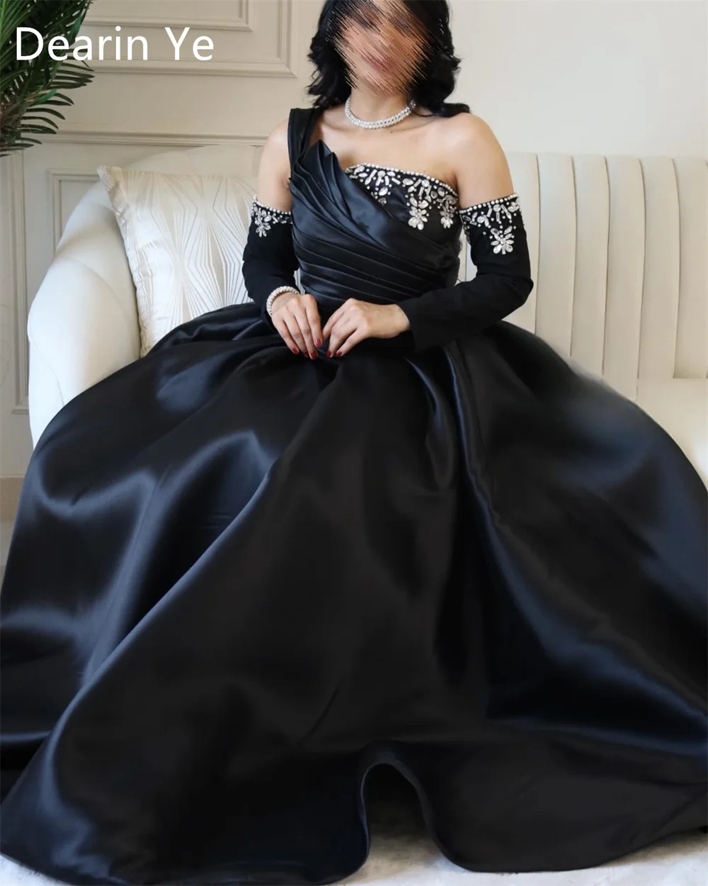 Customized Formal Dress Dearin One Shoulder A-line Floor Length Skirts Draped Fold Shirred Beading Bespoke Occasion Dresses Saud