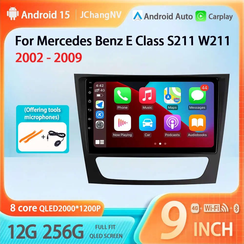 9“ Car Radio no 2Din Video Android 15 For Mercedes Benz E Class S211 W211 2002 - 2009 Carplay GPS Head Unit