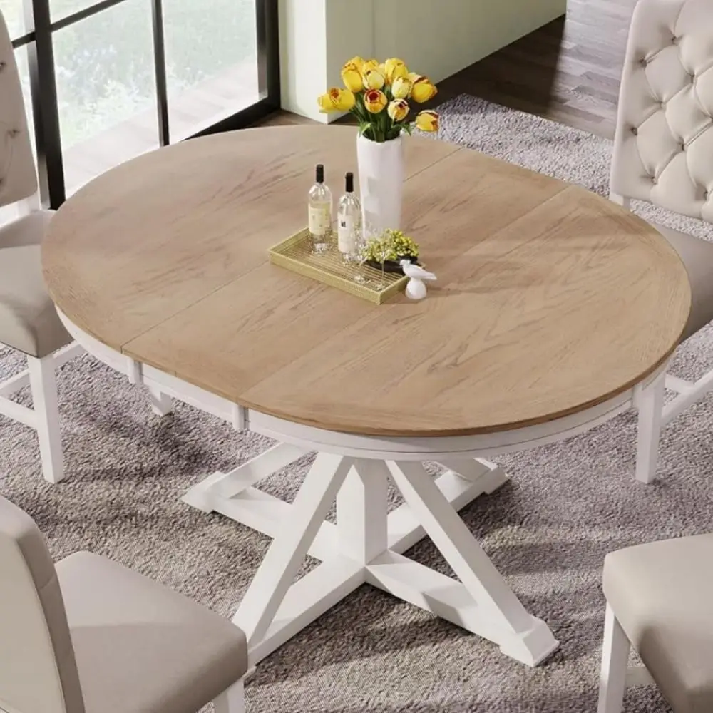 

54 Modern Round Oak Dining Table, Seats 4-6, Suitable for Kitchen or Restaurant