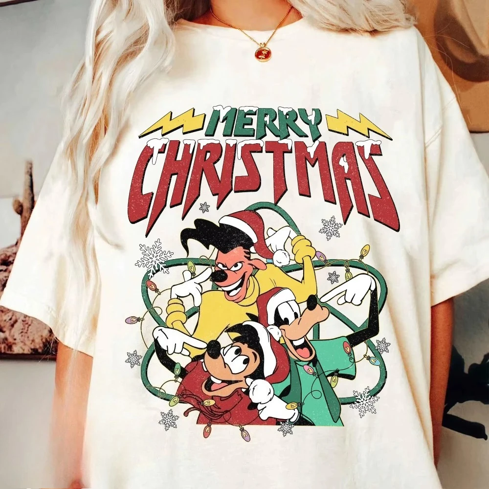 Rétro un film Goofy joyeux noël T-Shirt Max Goofy Powerline T-Shirt Goofy film lumières de vacances chemise vêtements pour femmes coton doux