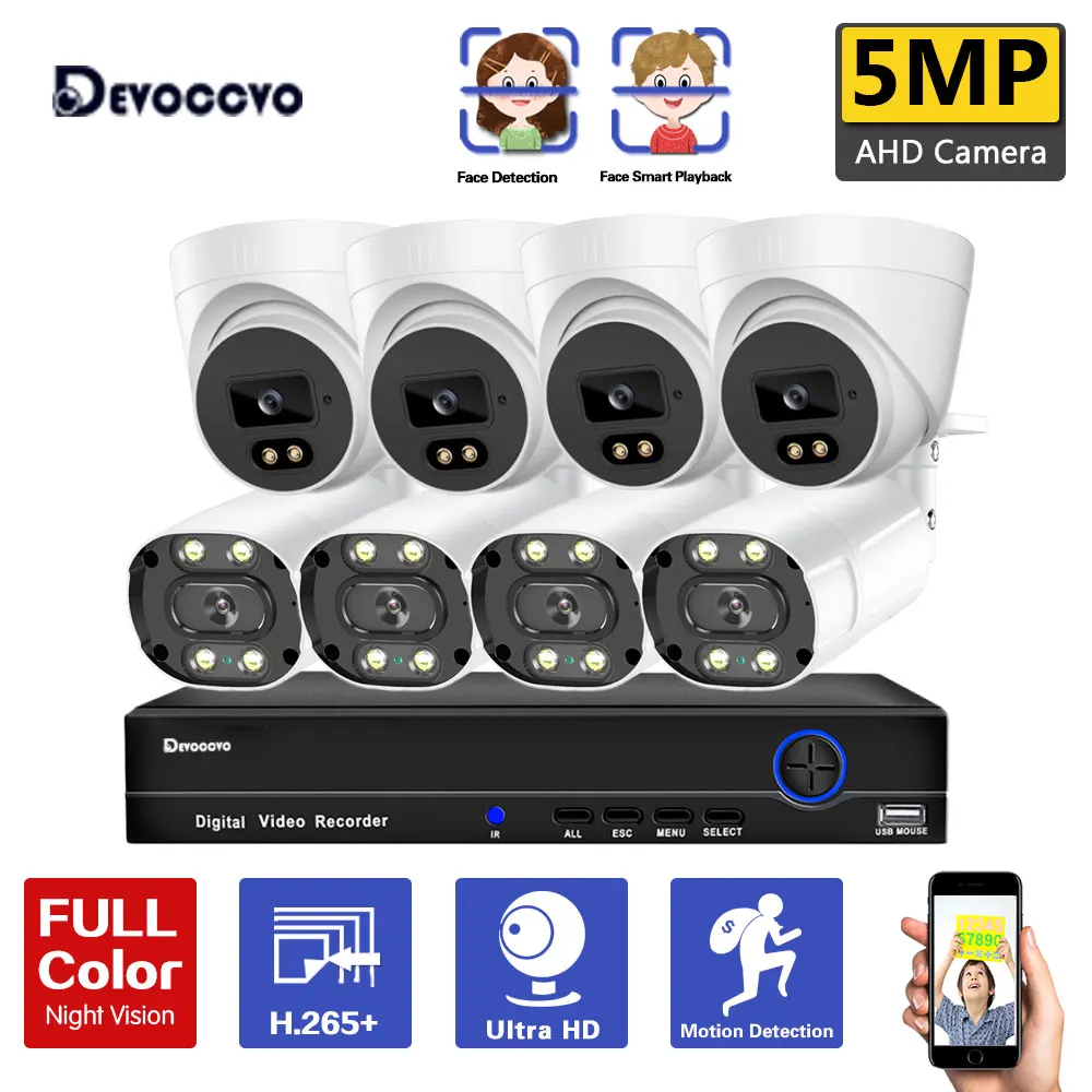 

5MP CCTV Camera Security System Kit AHD 8CH DVR Kit XMEYE Face Detection BNC Camera Video Surveillance Kit Color Night Vision 2K