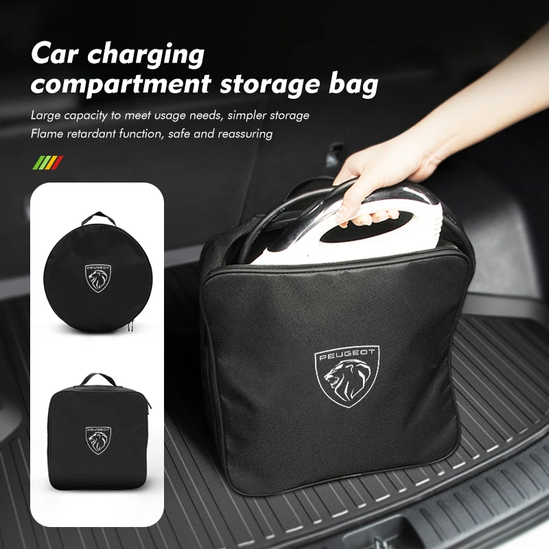 EV Car Charging Cable Storage Box Charger Cables Carry Bag For Peugeot 407 508 2008 5008 307 308 3008 206 207 208 107 106