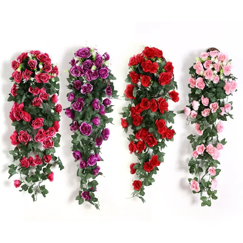 

Artificial Hanging Flowers Fake Rose Vine Hanging Plants Faux Flowers for Wall Bedroom Wedding Garden Indoor Outdoor Decoration