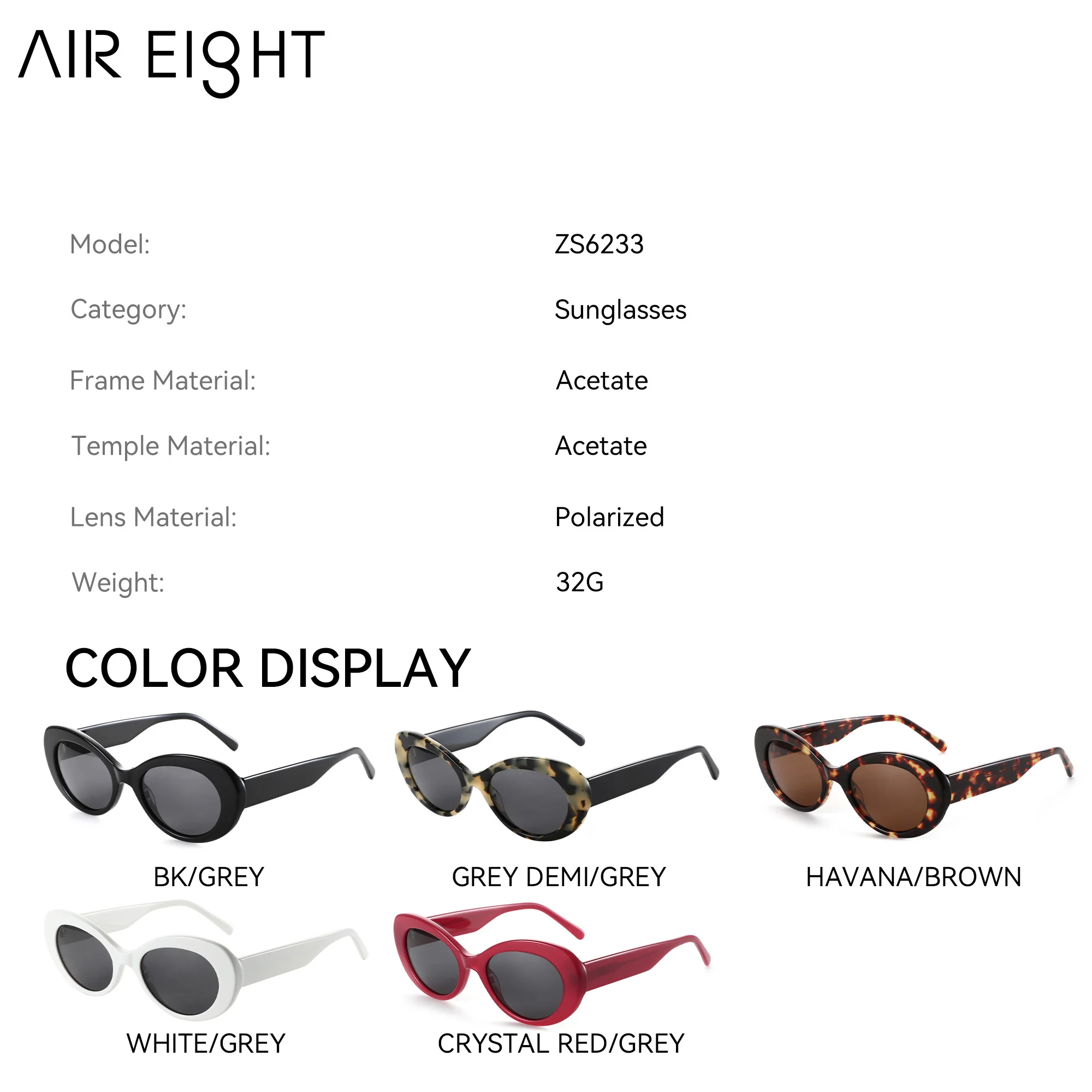 AIR EIGHT S Size Cat‑Eye Acetate Prescription Sunglasses for Women Polarized UV400 Progressive Lenses Stylish Holiday Eyewear