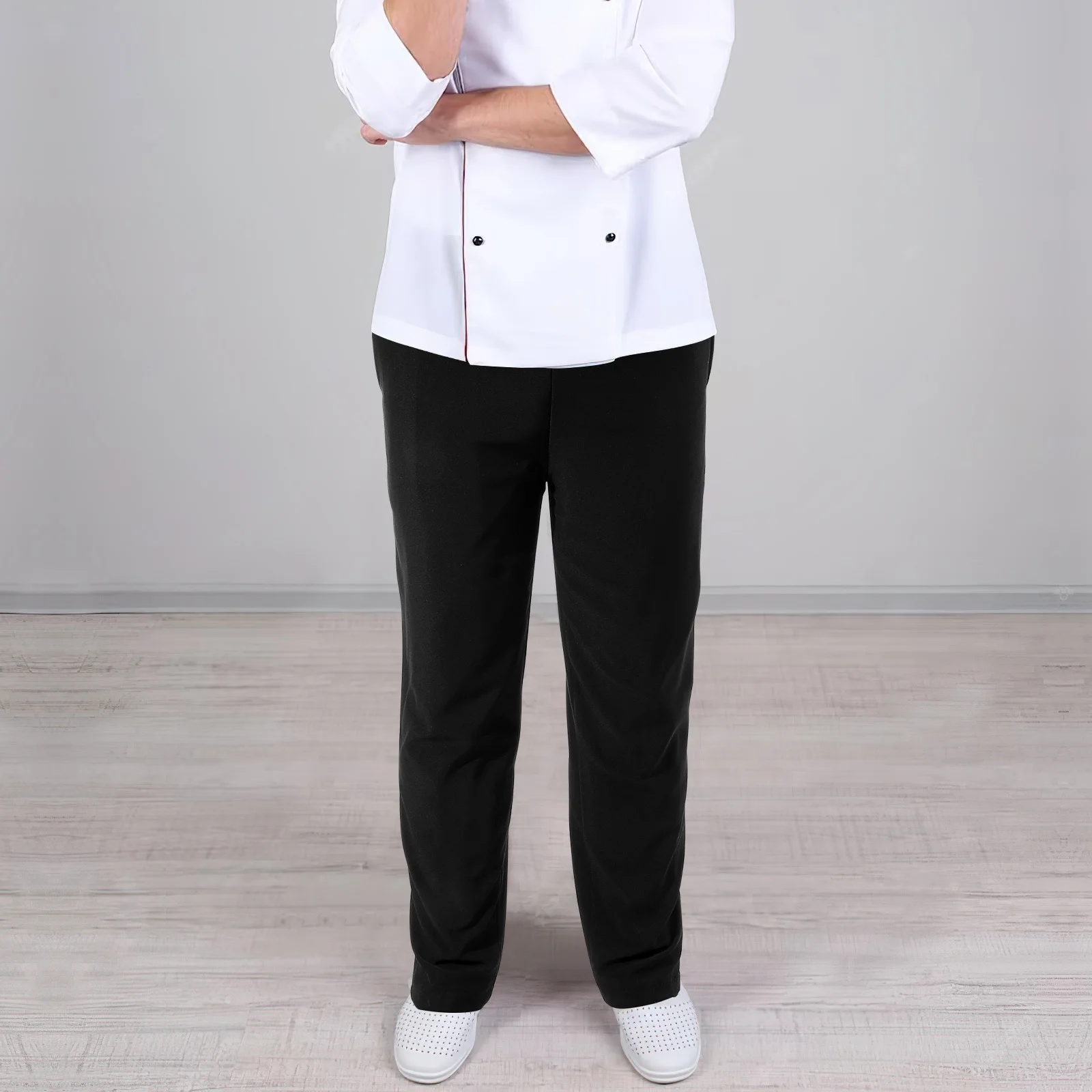 Pantalones de Chef transpirables para hombre y mujer, ropa de trabajo holgada, fácil de lavar, suministros de cocina negros, uniforme de cantina
