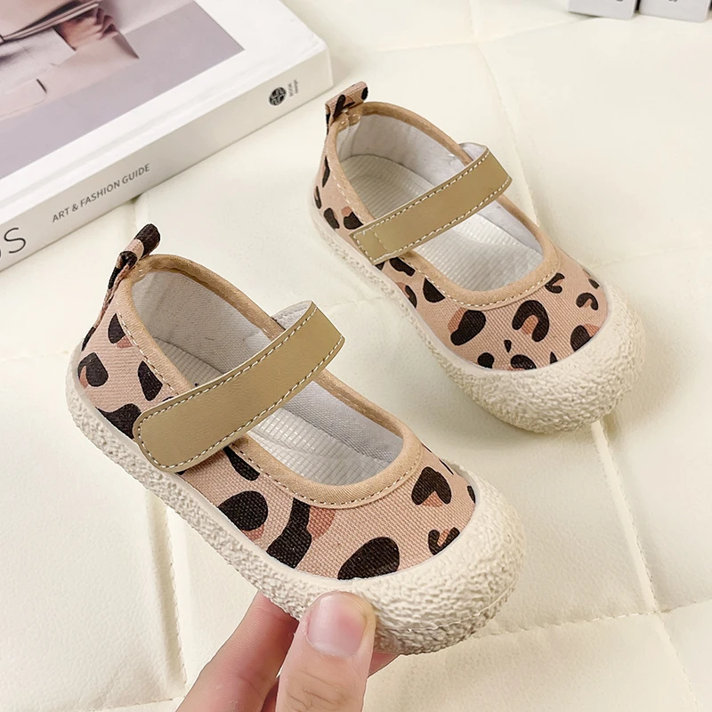 Children Casual Shoes for Boys Leopard Pattern Thousand Bird Check Print Girls Shoes Kids Fashion Flats Round-toe 2023 Japanese