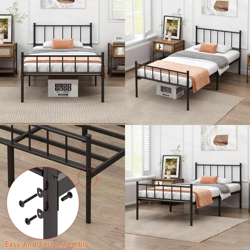 

Classic Metal Platform Bed Frame Twin XL - Mattress Foundation with Steel Slat Support, Underbed Storage, No Box Spring Needed