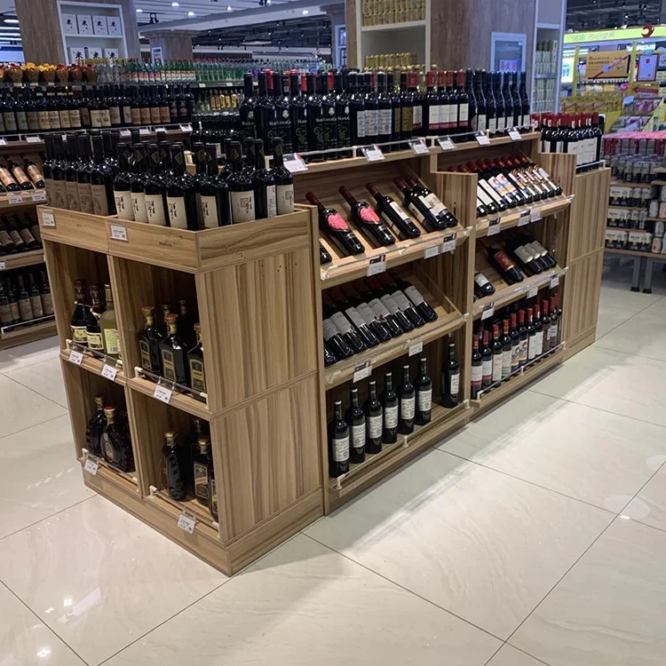

Wholesale Oem Wooden Winery Cabinet Supermarket Liquor Wine Display Shelf Shelves