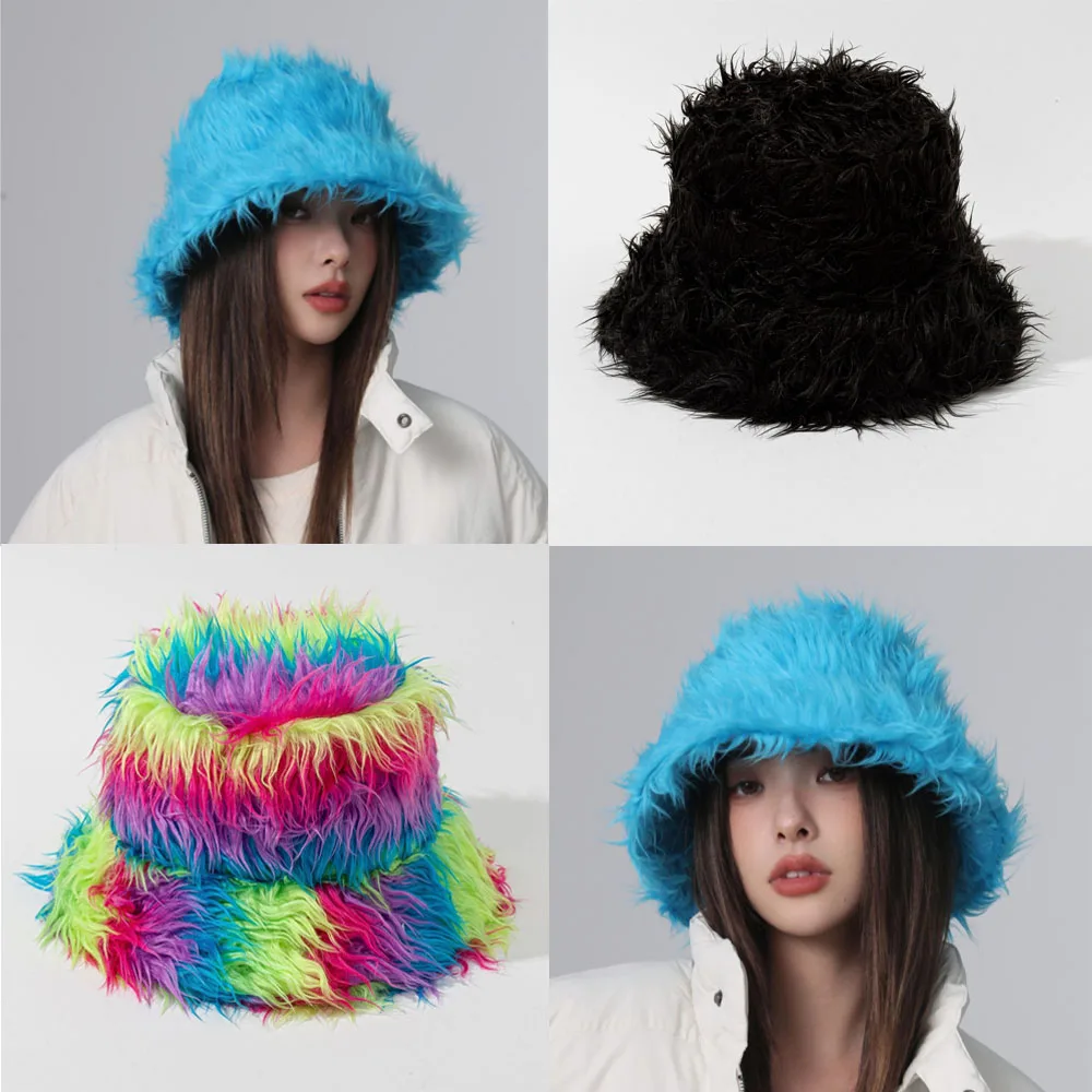 

Anjj Winter New Punk Feather Hat Fashion Elegant Windproof Warm Woman Bucket Hat for Best Friends Christmas Present