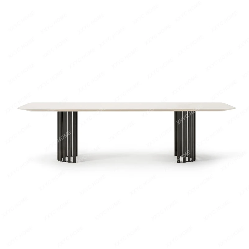 Mesa de jantar retangular de mármore high-end, mesa longa brilhante, moderna