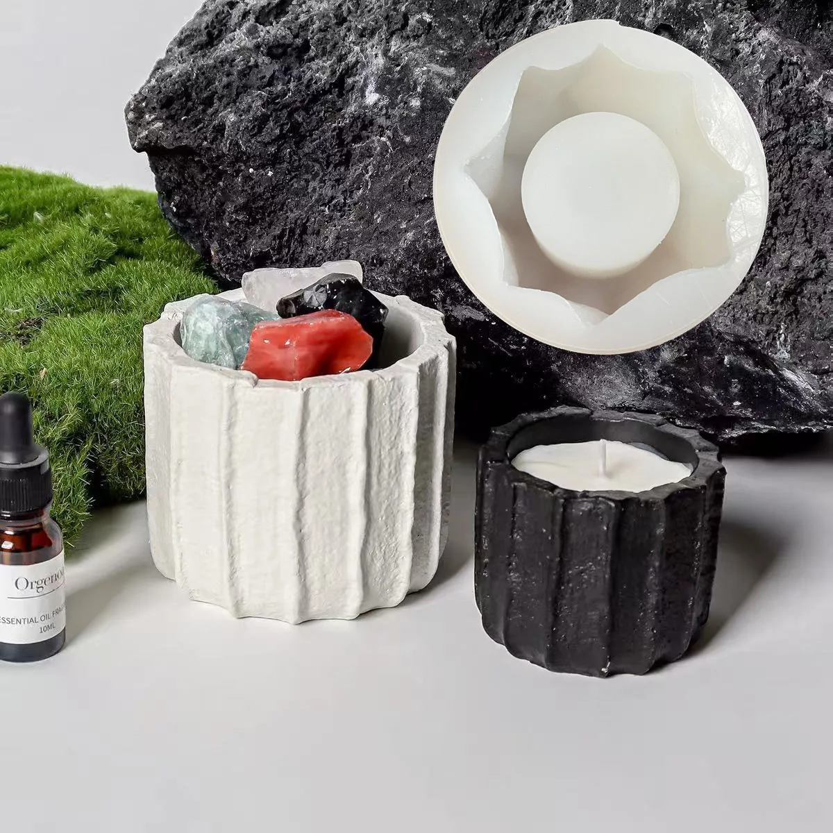 Wabi-sabi Concrete Candle Jar Silicone Mold Fluted Wave Flower Pot Cement Plaster Resin Storage Cup Pen Holder Mould