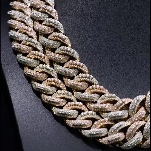 20mm Hiphop Cuban Link Chain Raise Pointer 925 Silver Iced Out Two Tone VVS Miami Moissanite Cuban Chain for Men.