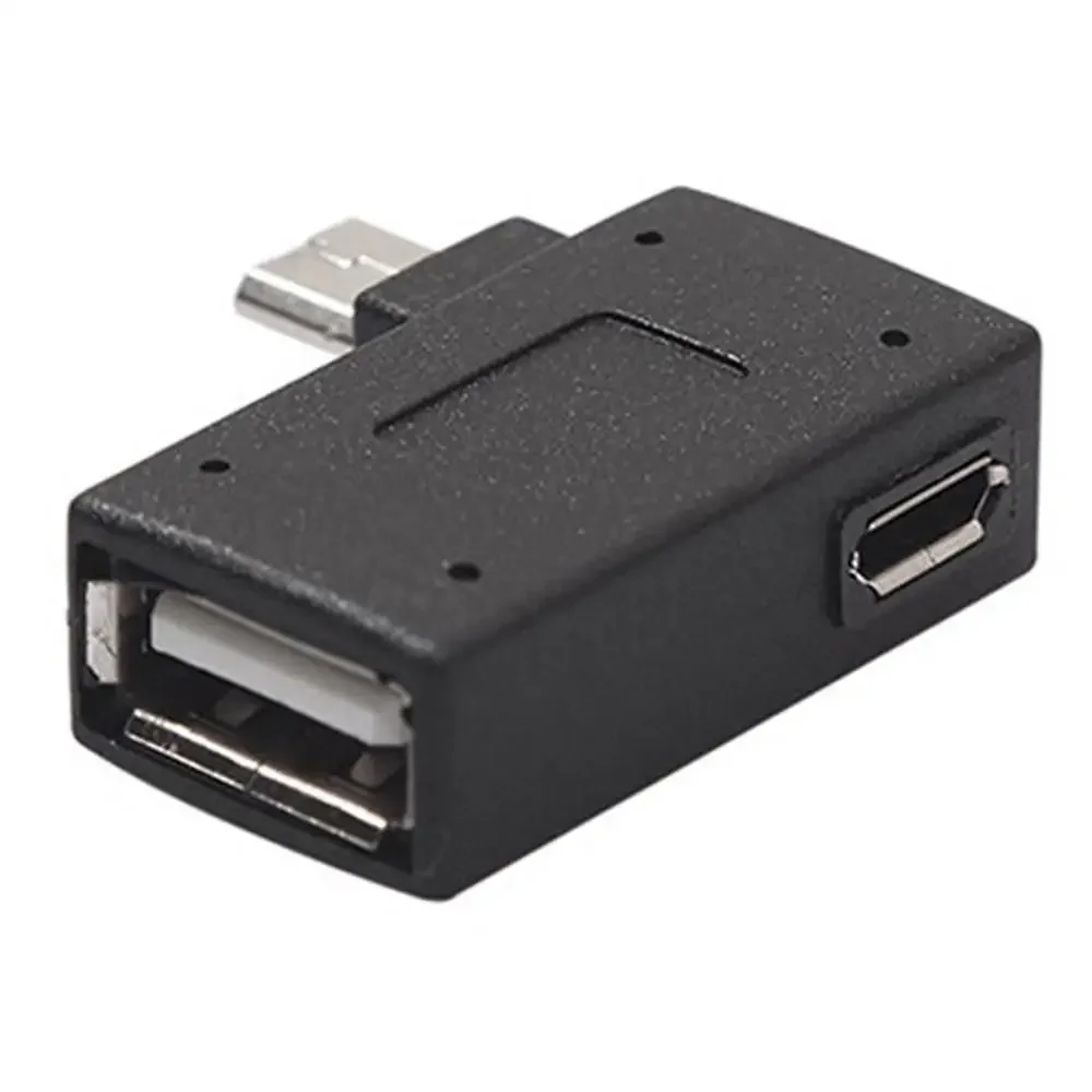 Adaptor mikro USB 2.0 betina ke jantan, catu daya OTG mikro 2018 Port 90 derajat kiri 90 kanan bersudut adaptor OTG