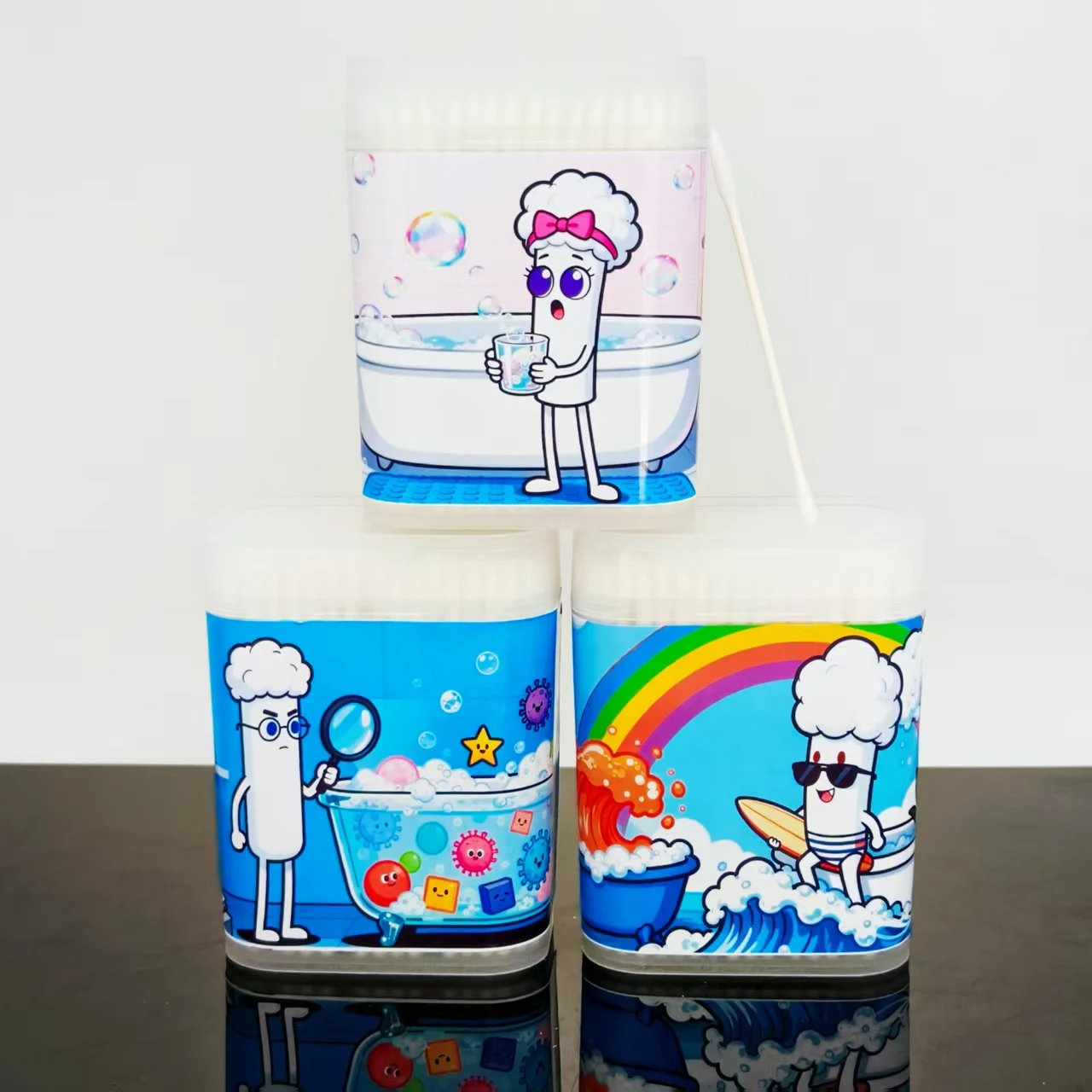 

800 шт./1000 шт. ватные палочки с узором для ванной комнаты, белые ватные палочки с рисунком тонкой оси для ванны