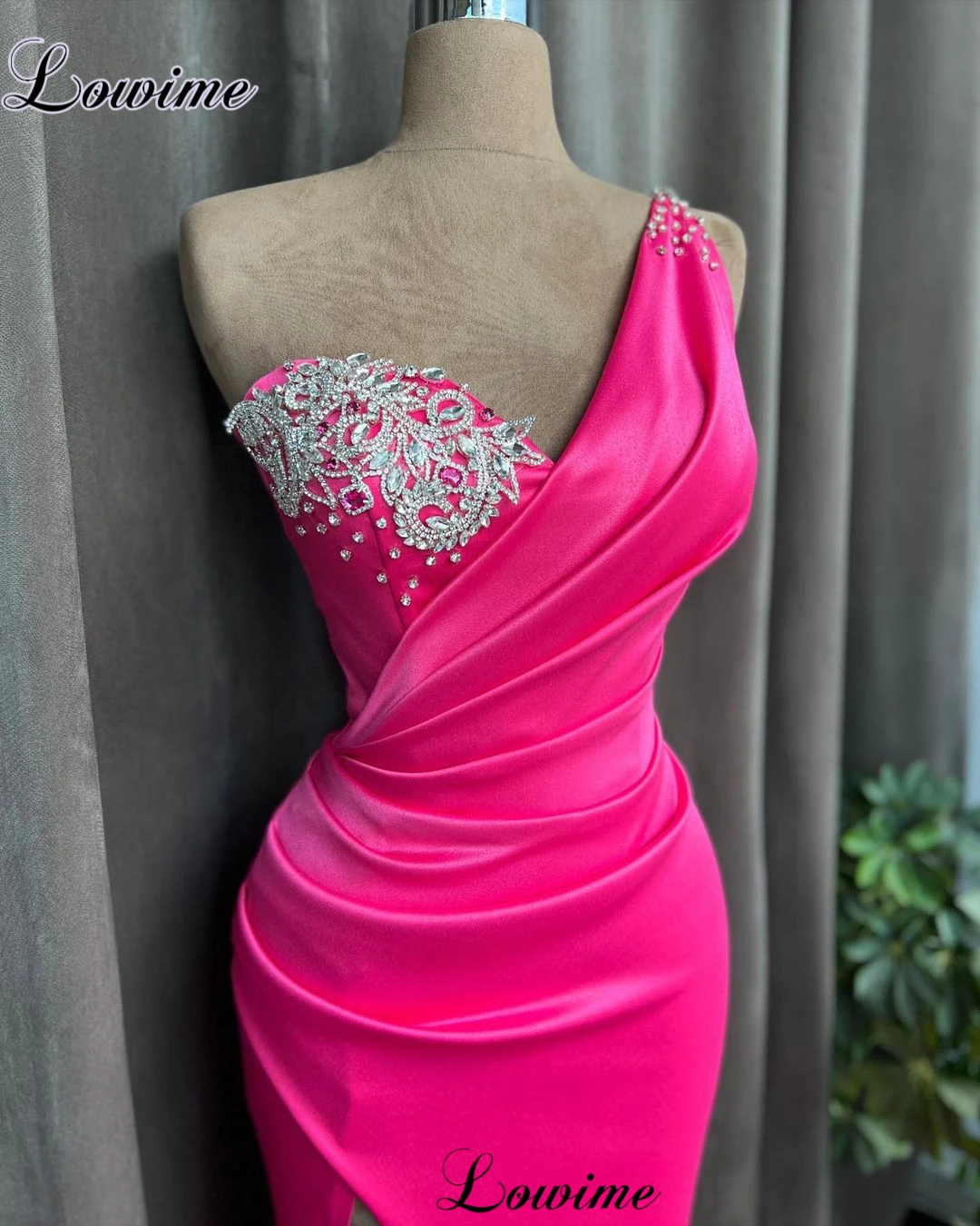 

Simple Fuchsia One Shoulder Prom Dresses With Crystals Mermaid Floor Length Cocktail Dresses Party Gowns Vestidos De Noche