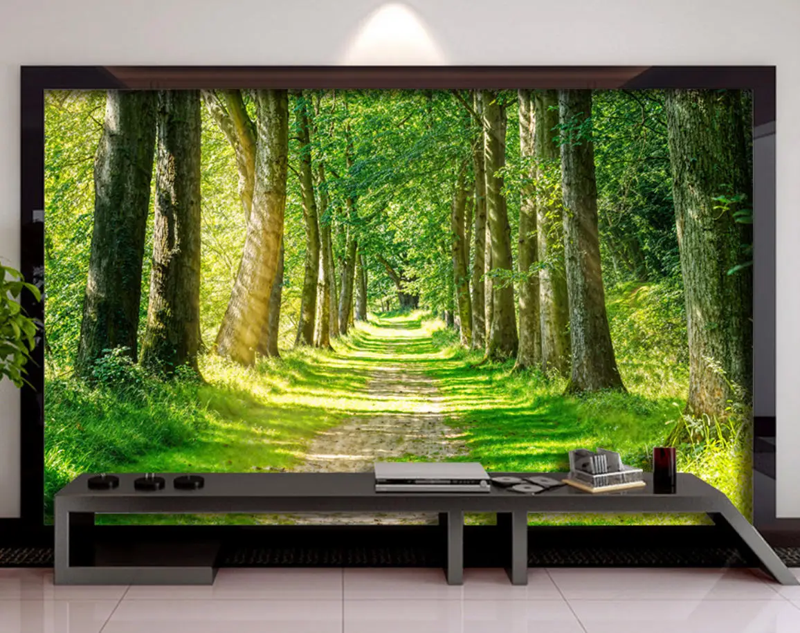 customized Photo mural Nordic hand painted forest tropical plant Sunshine Tree waterfall wallpaper TV background painting