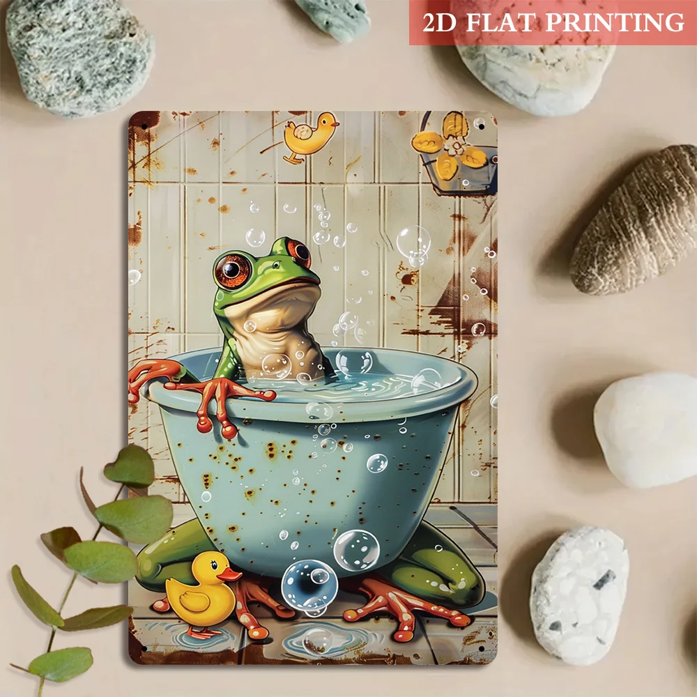 2D Flat - A 2D Flat Piece Featuring a Charming Bathtub - a Bouncing Moment Iron Metal Decorative Sign, 8X12 Inches with a Vintag