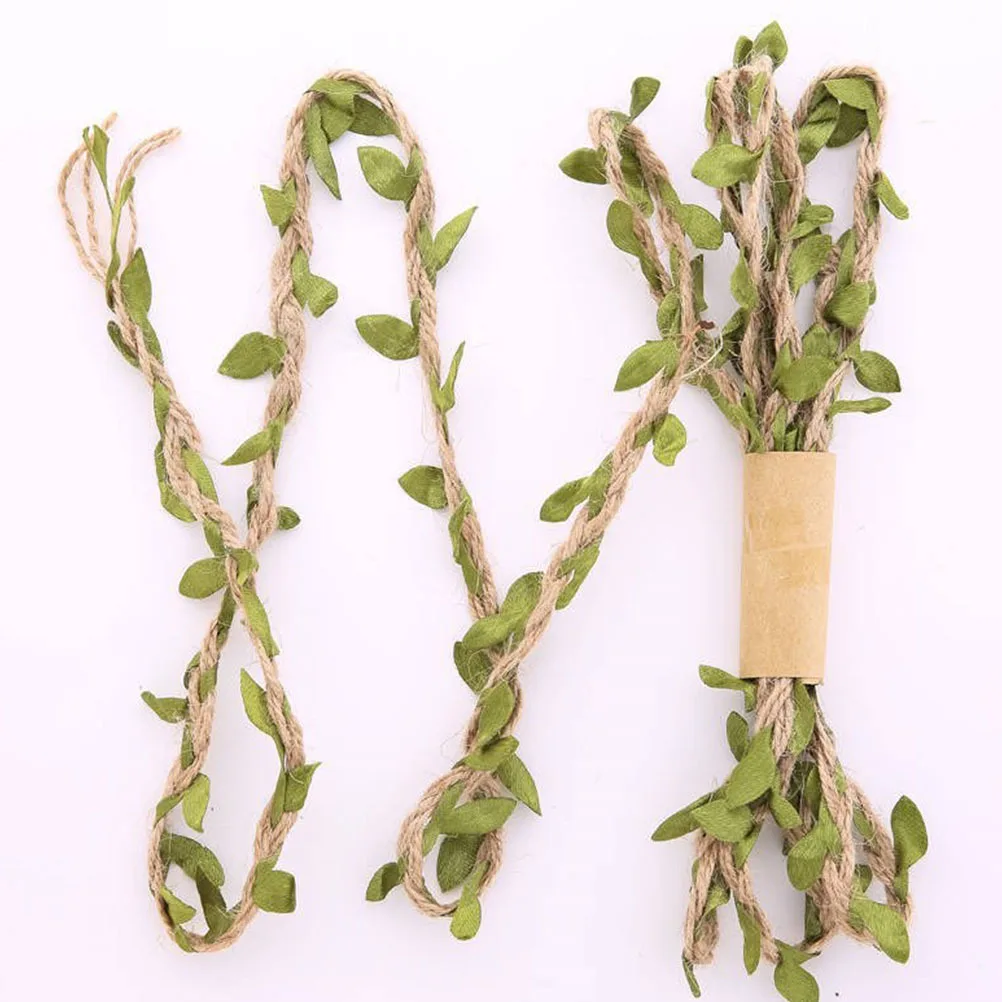 

5Pcs Simulated Green Leaf Woven Hemp Rope 2m DIY Packing Decorative Rope Bouquet Wrapping Rustic Burlap Vine Festival Wedding