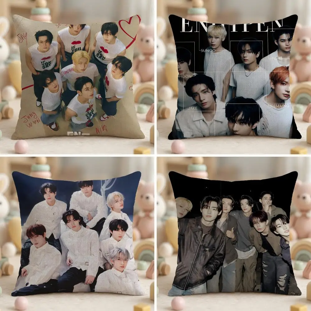 Cushion Cover Wrinkle-Resistant Short Plush Pillow Case Breathable Machine-Washable Kpop Band E-enhypens